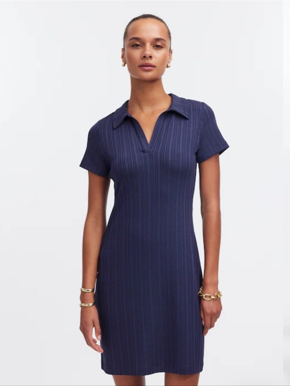 Madewell Ribbed Polo Mini Dress Navy Short-Sleeve Polo Shift, Large